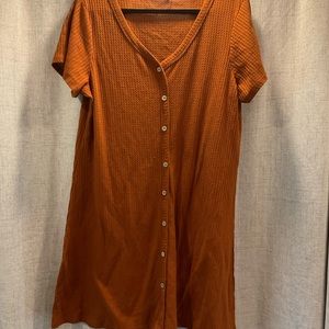 LIBERY LOVE Womens Faux Button Front Rust Colored Short Sleeve Dress Size 1XL